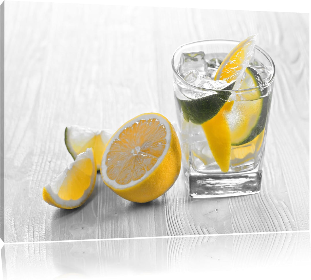 Pixxprint Gin Tonic Shot mit Zitronen als Leinwandbild/Grösse: 100x70 cm/Wandbild/Kunstdruck/fertig