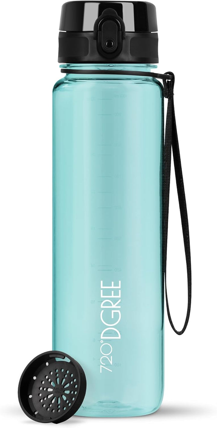 720°DGREE Trinkflasche 1l “uberBottle“ crystalClear +Sieb - BPA-Frei - Wasserflasche für Sport, Gym,