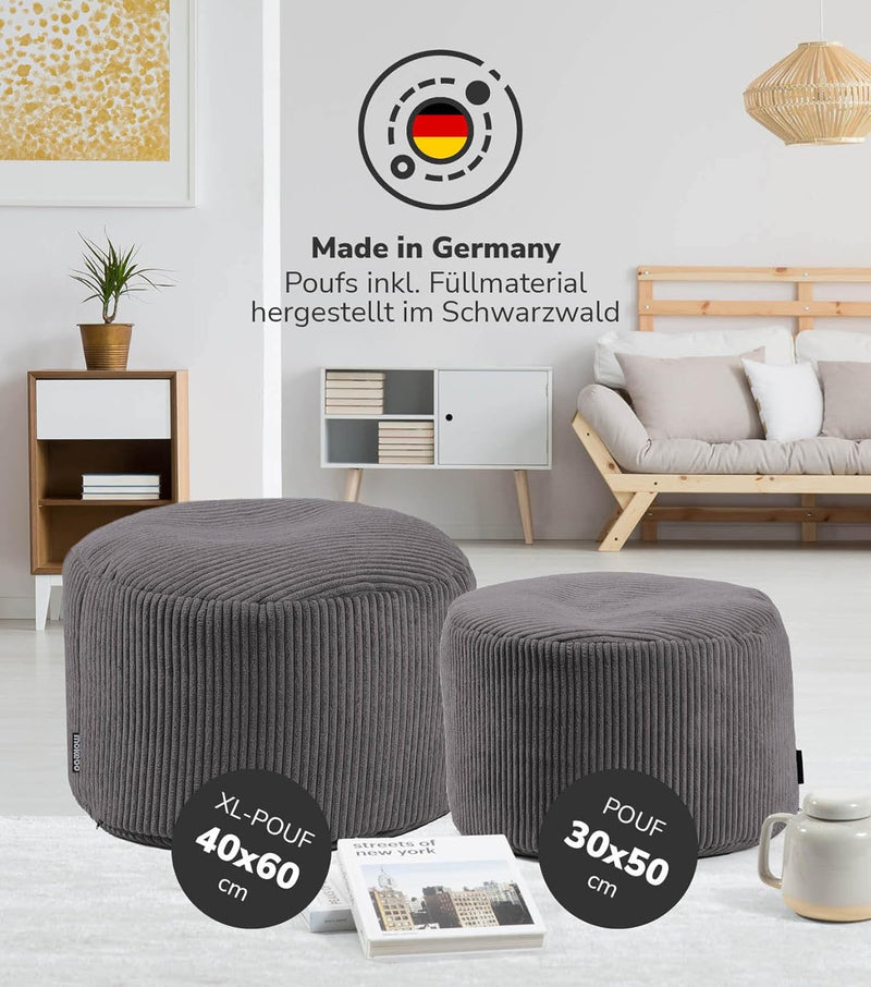 mokebo® Pouf, Hocker o. Sitzhocker aus Cord 40x60 cm &