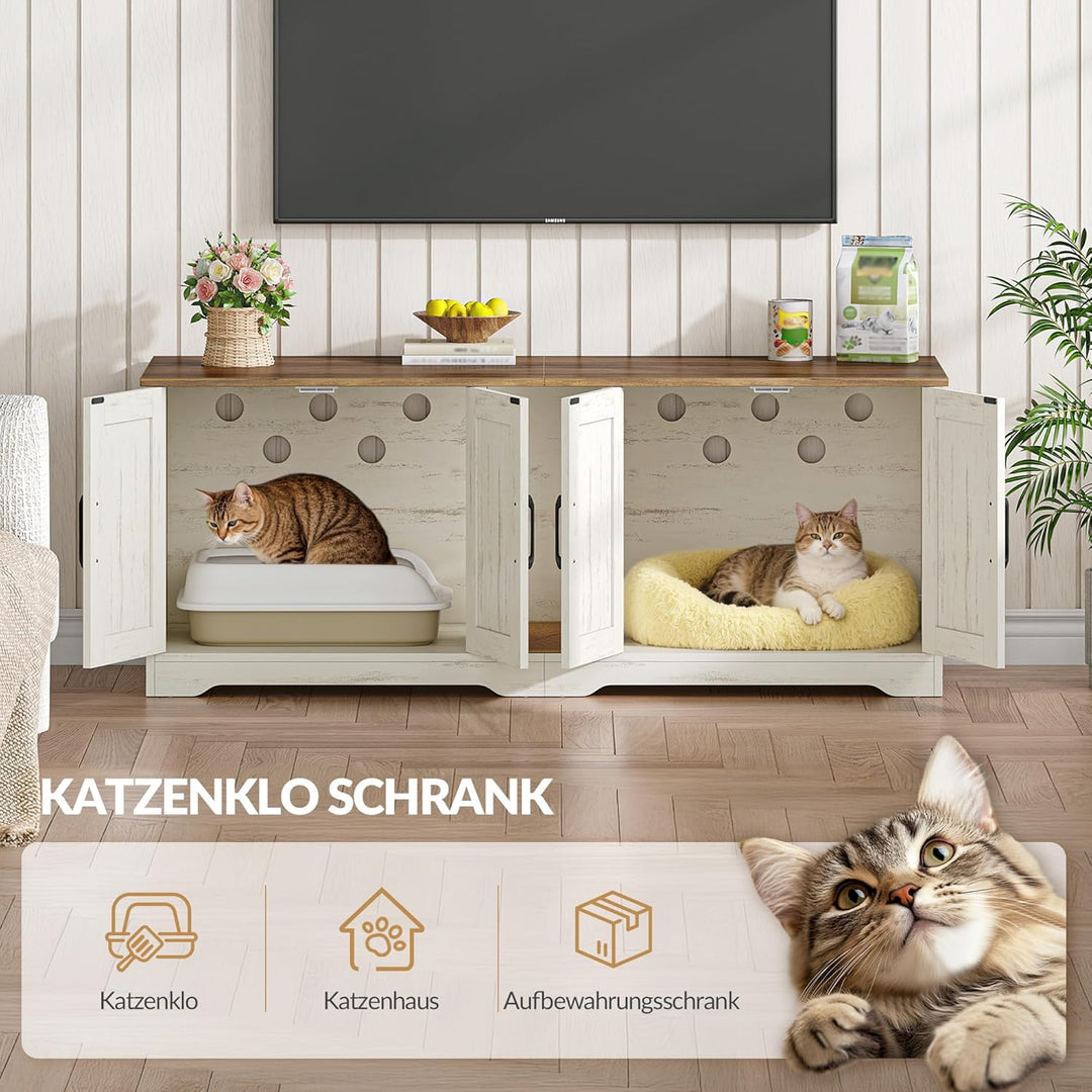 Katzenklo Schrank für 2 Katzen, Katzenklo Versteckt Schrank Möbel, Katzenhaus Holz Beistelltisch mit