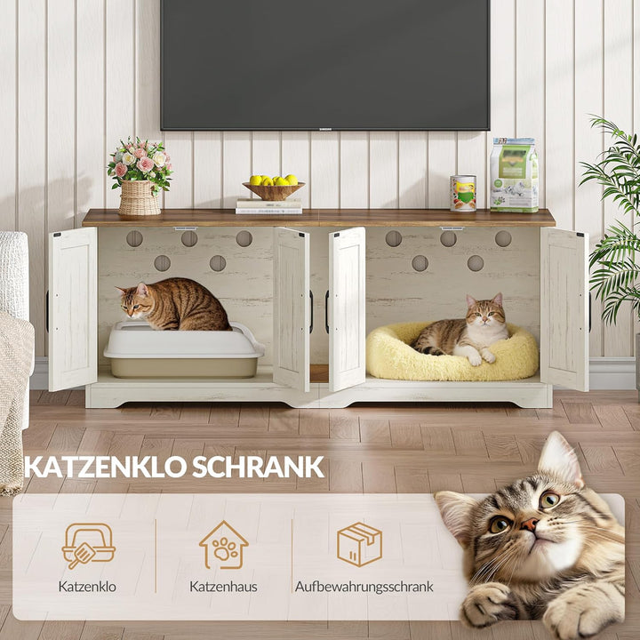 Katzenklo Schrank für 2 Katzen, Katzenklo Versteckt Schrank Möbel, Katzenhaus Holz Beistelltisch mit
