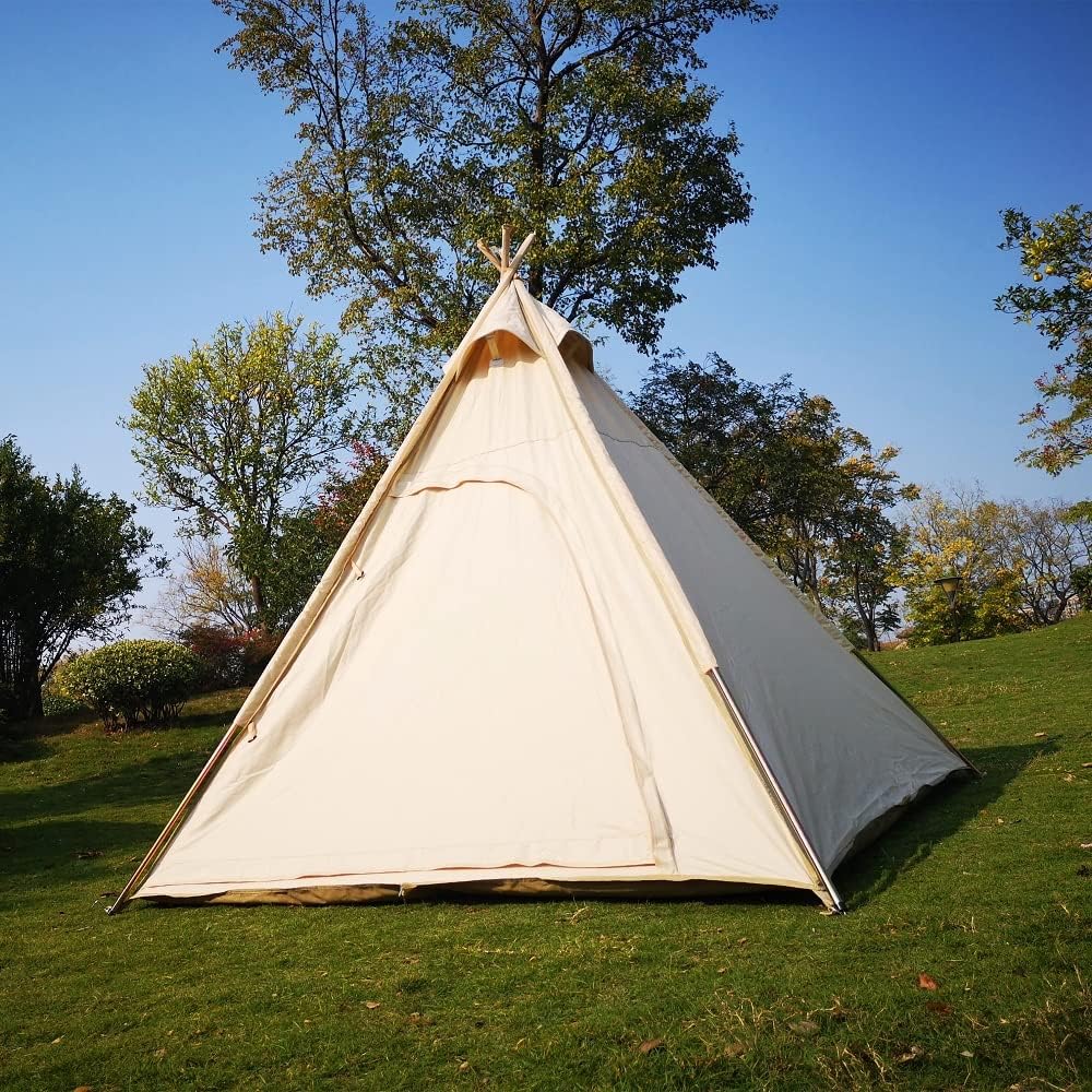 Siborter 2~3 Personen Campingplatz Beige Baumwolltuch Zelt Pyramid Teepee Zelt für die Familie
