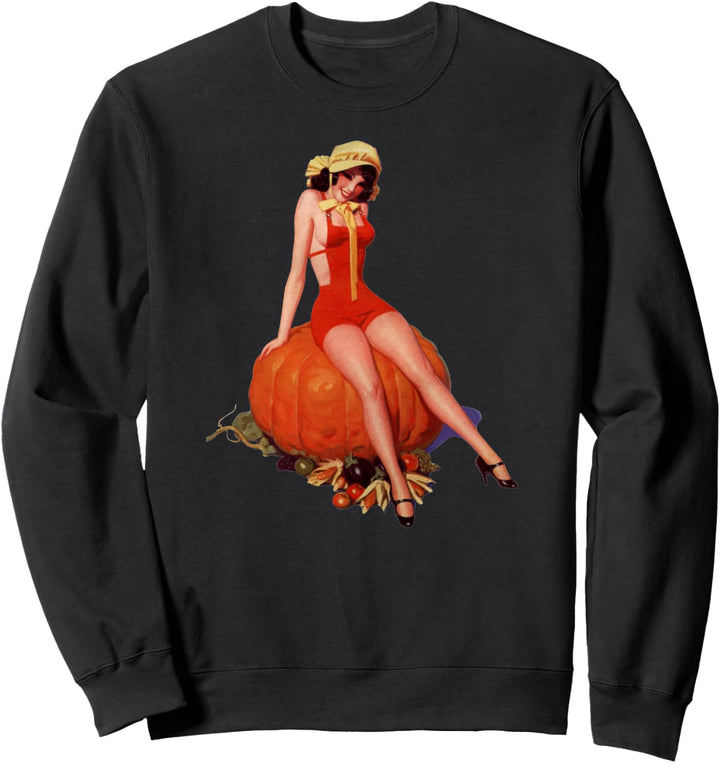 Giant Pumpkin Retro Halloween Thanksgiving Sexy Pinup Girl Sweatshirt