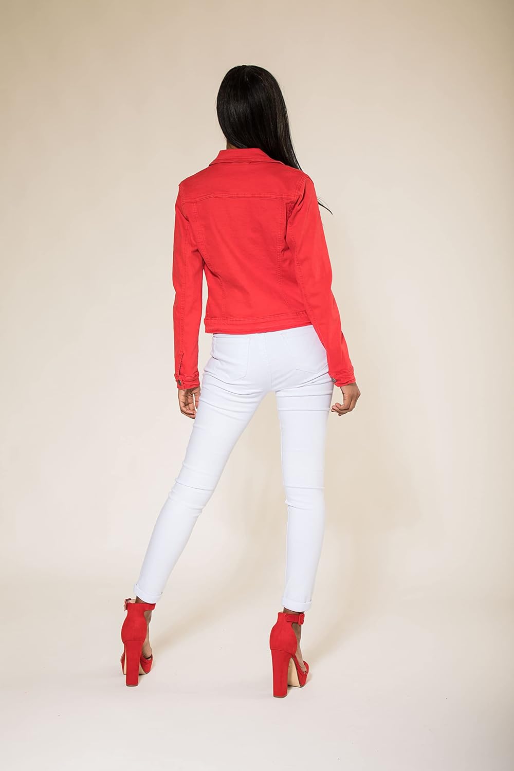 Nina Carter J212 Damen Slim-Fit Jeansjacke – Farbige Übergangsjacke mit Kent-Kragen und Taschen – Fr
