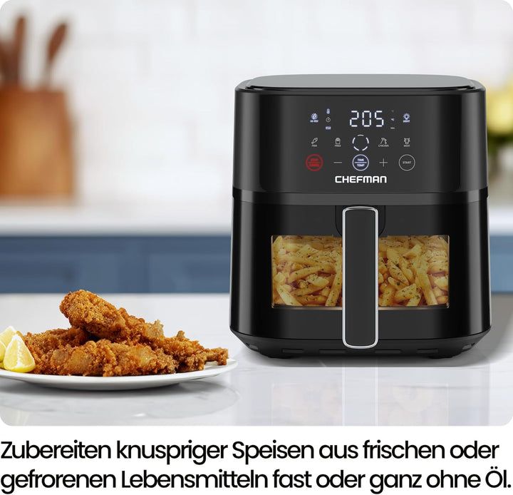 Chefman Heissluftfritteuse - 5,7 L kompakte Heissluftfritteuse, mit Hi-Fry Technologie, Sichtfenster