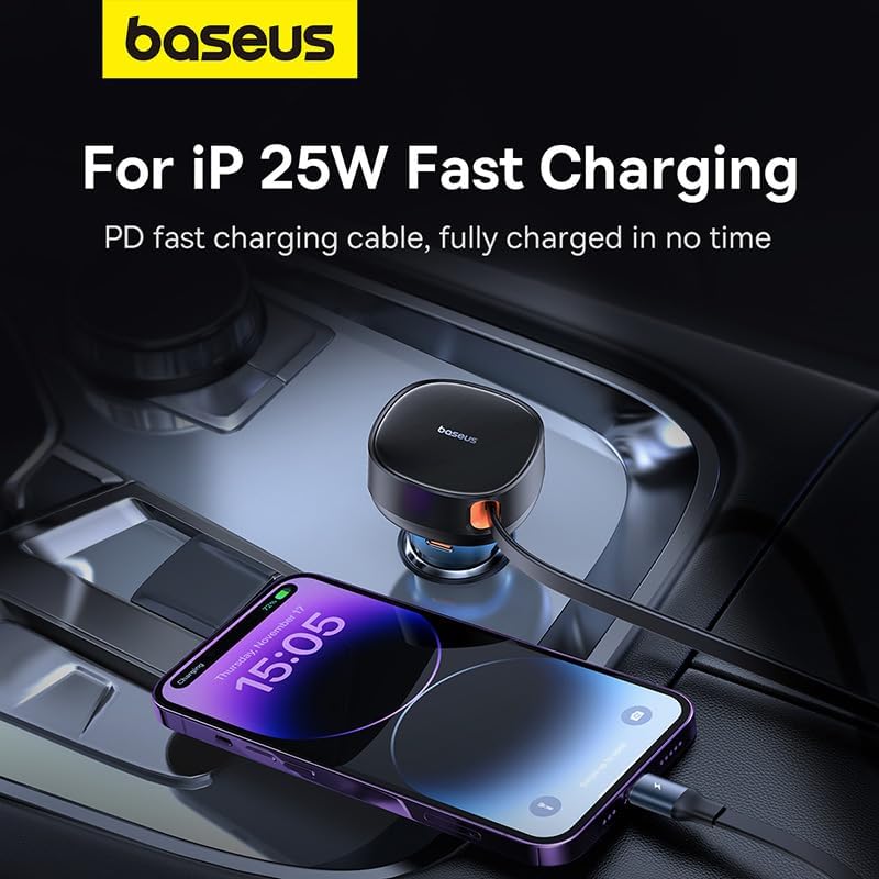 Car Charger Baseus Enjoyment USB with USB-C Cable and Lightning 60W (Black), C00057802111-02