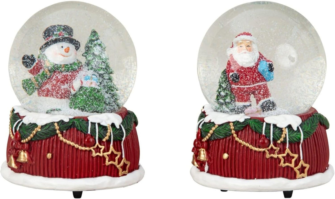 2 Stück Schneekugeln mit Spieluhr 15cm Weihnachtsmann Schneemann Weihnachtsdekoration Geschenkidee
