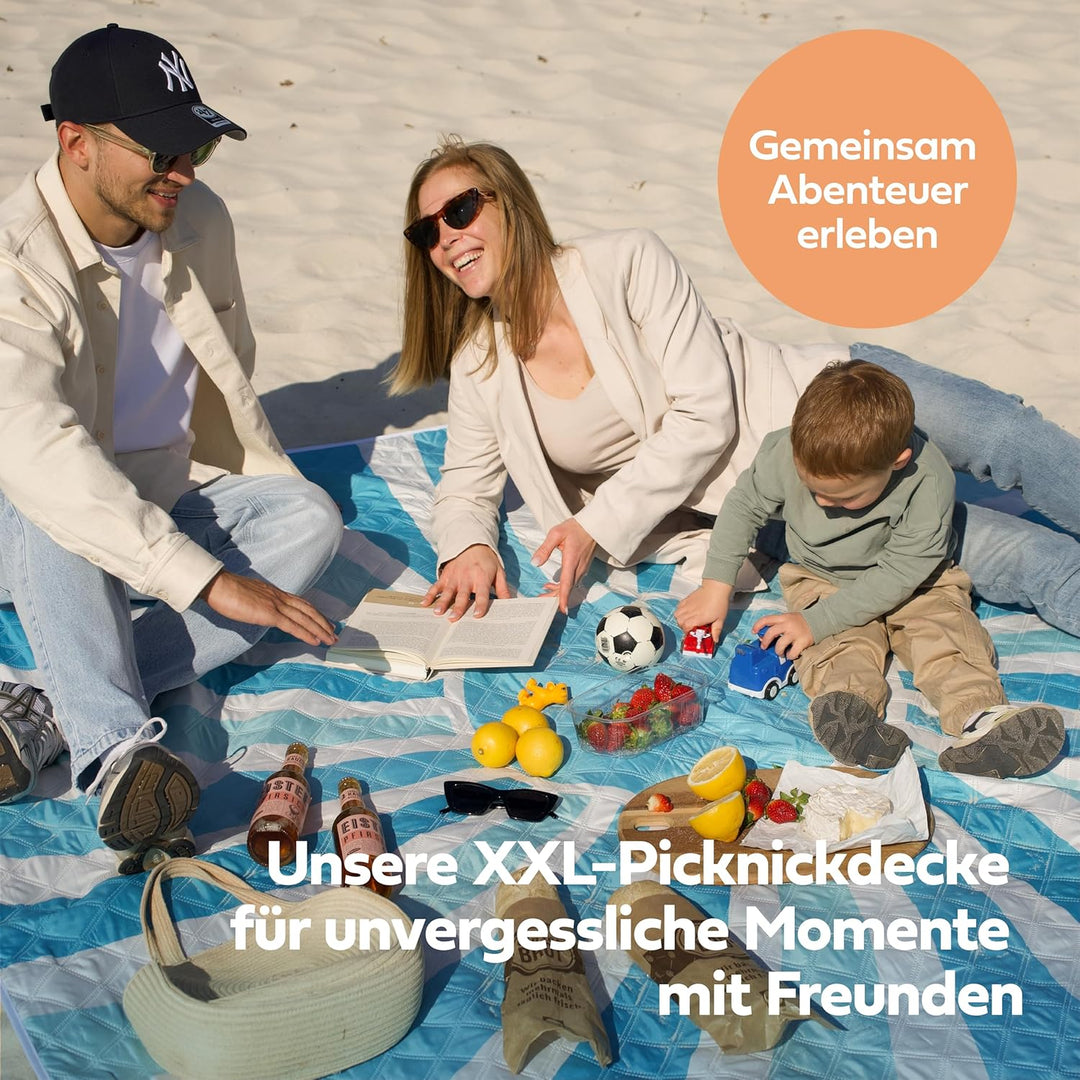 Picknickdecken (Sonne Blau) - extra grosse Picknickdecke 200x200 cm - waschbare Campingdecke - Stran