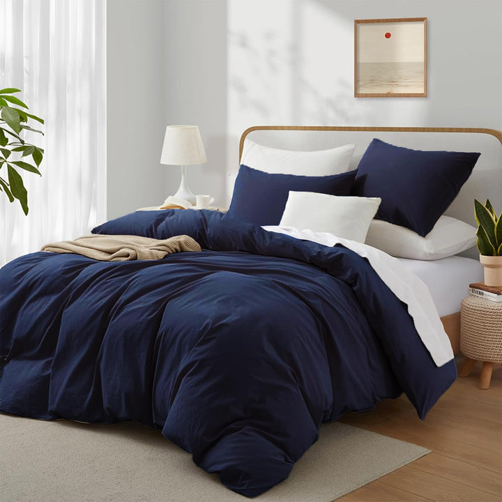 Boqingzhu Baumwolle Bettwäsche 200x200cm Blau Dunkelblau Einfarbig Uni Doppelbett Weich Renforce Bau