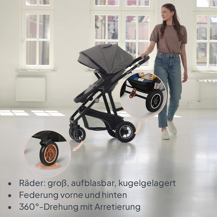 LIONELO BIANKA Kinderwagen 3 in 1 bis 22 kg Babywanne Autositz, Zusammenlegbar, Reise-System, Einste