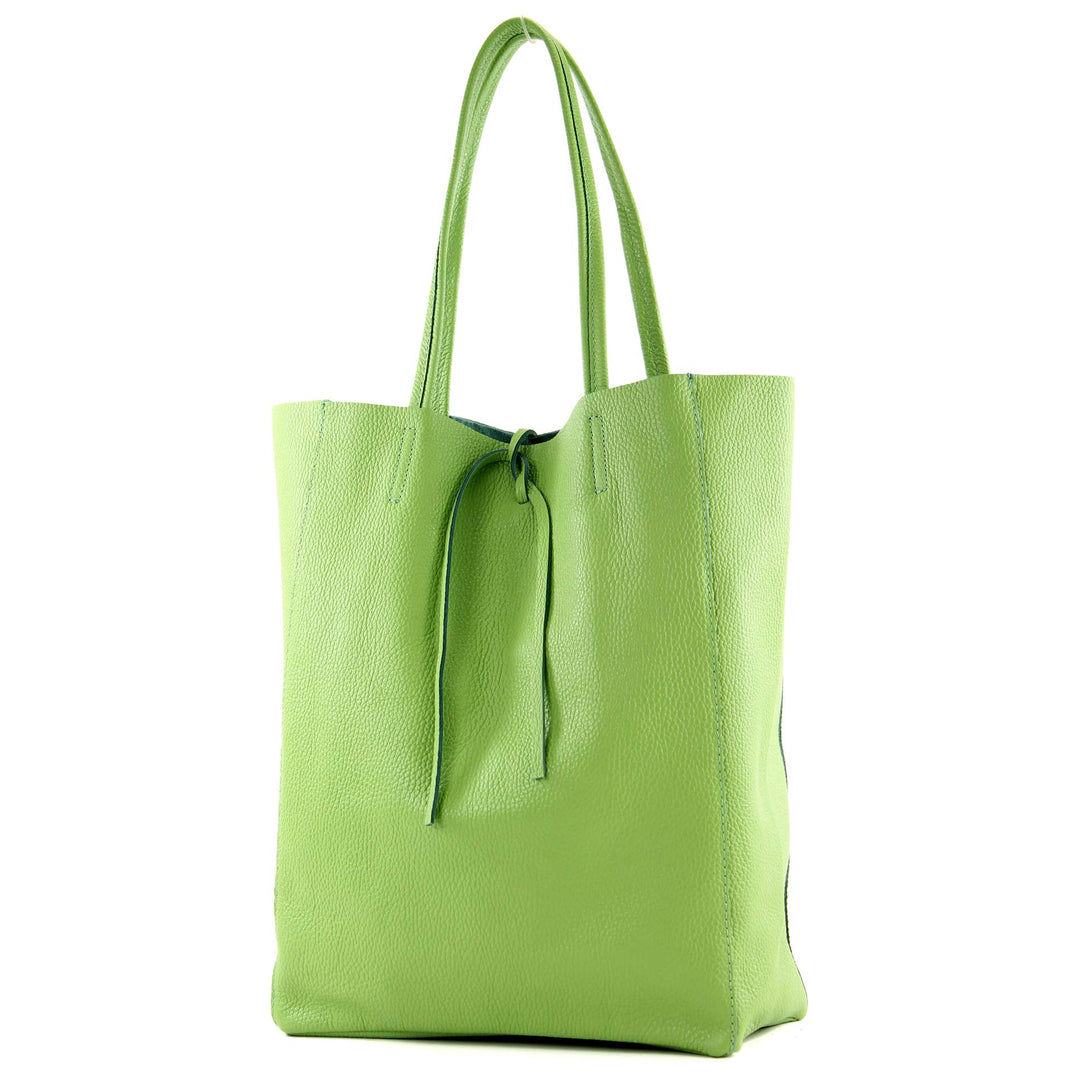 modamoda de T163 Damen Leder Shopper Schultertasche, handmade in Italy Apfelgrün, Apfelgrün