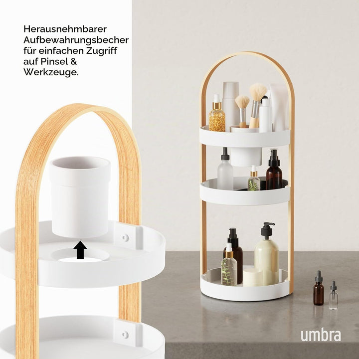 Umbra Bellwood Caddy, Organizer für Make-up und Kosmetik, robuster drehbarer Behälter mit Holzgriff,
