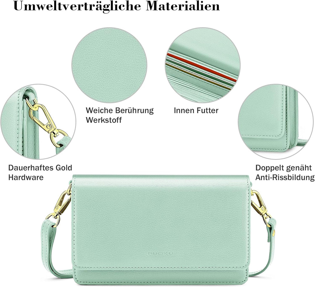nuoku Crossbody Bag Damen Leder, Handytasche Zum Umhängen Damen, Kleine Umhängetasche Damen mit Vers