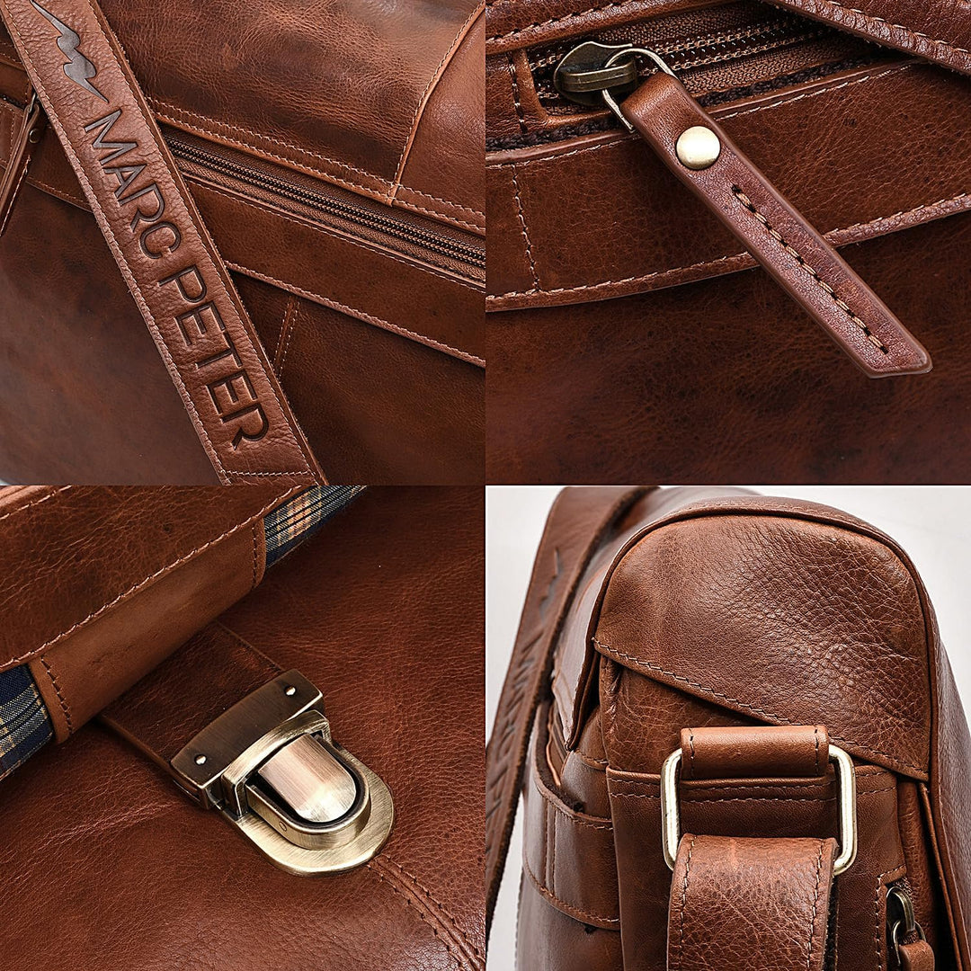 Marc Peter® Bergen leder Umhängetasche für Herren Damen | 15.6 Zoll Laptoptasche | Aktentasche aus e