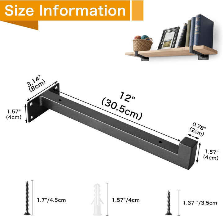 6 Stück schwebende Regalhalterungen Schwerlast-Wandmontage, Industrie-Metallregale mit Lippe 12 Inch