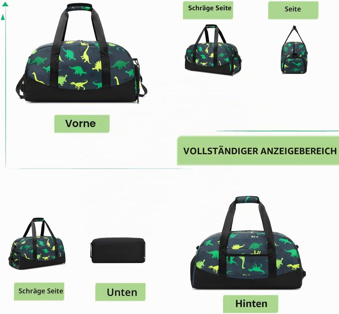 Lmwzh Kinder Sporttasche Reisetasche mitSchuhfach Turnbeutel wasserdichte Schwimmtasche (Dinosaurier