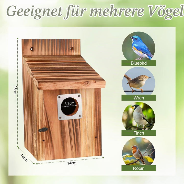4 Stück Nistkasten für draussen wetterfest, Vogelhäuser mit Metallschutz, Sicherheitsschlössern, Flu