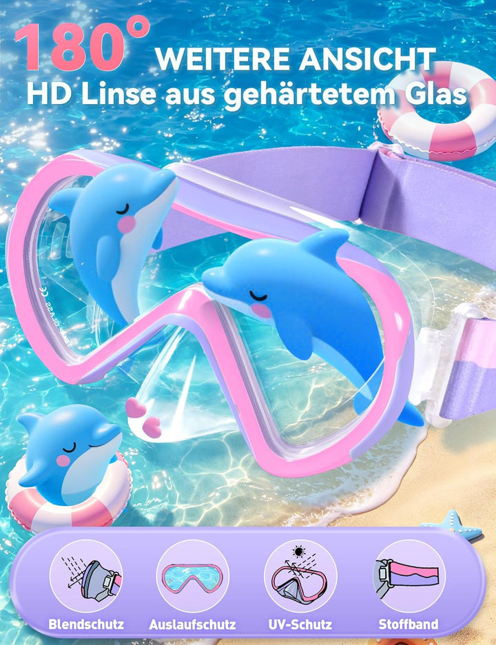 Supertrip Schnorchelset Kinder mit Flossen 6-14 Jahren | 4 in 1 Schnorchelset 180° Panorama HD Tauch
