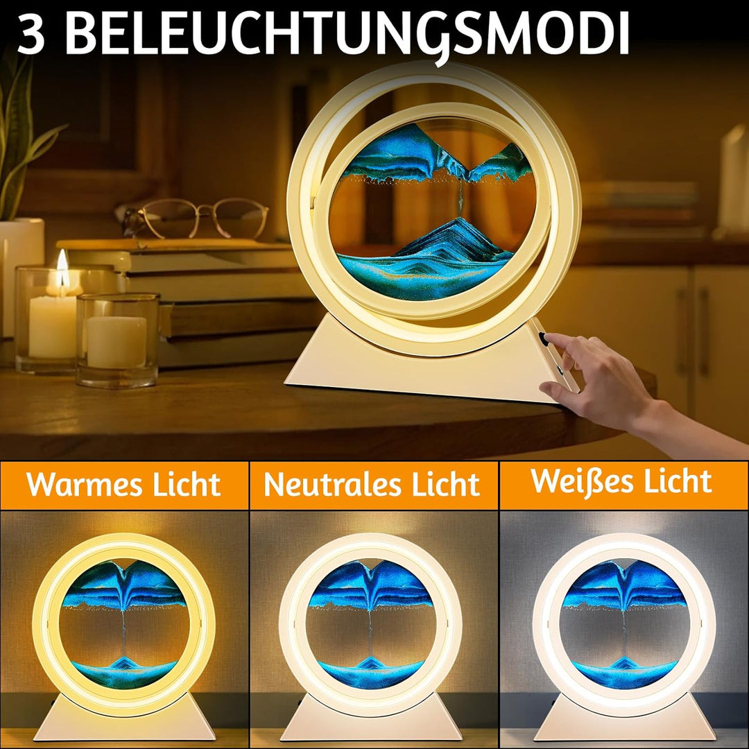 Ulikey Sandbilder Zum Drehen, 3D Dynamische Sandbild mit Led Licht, 10 Zoll Bewegende Sandkunst, Fli