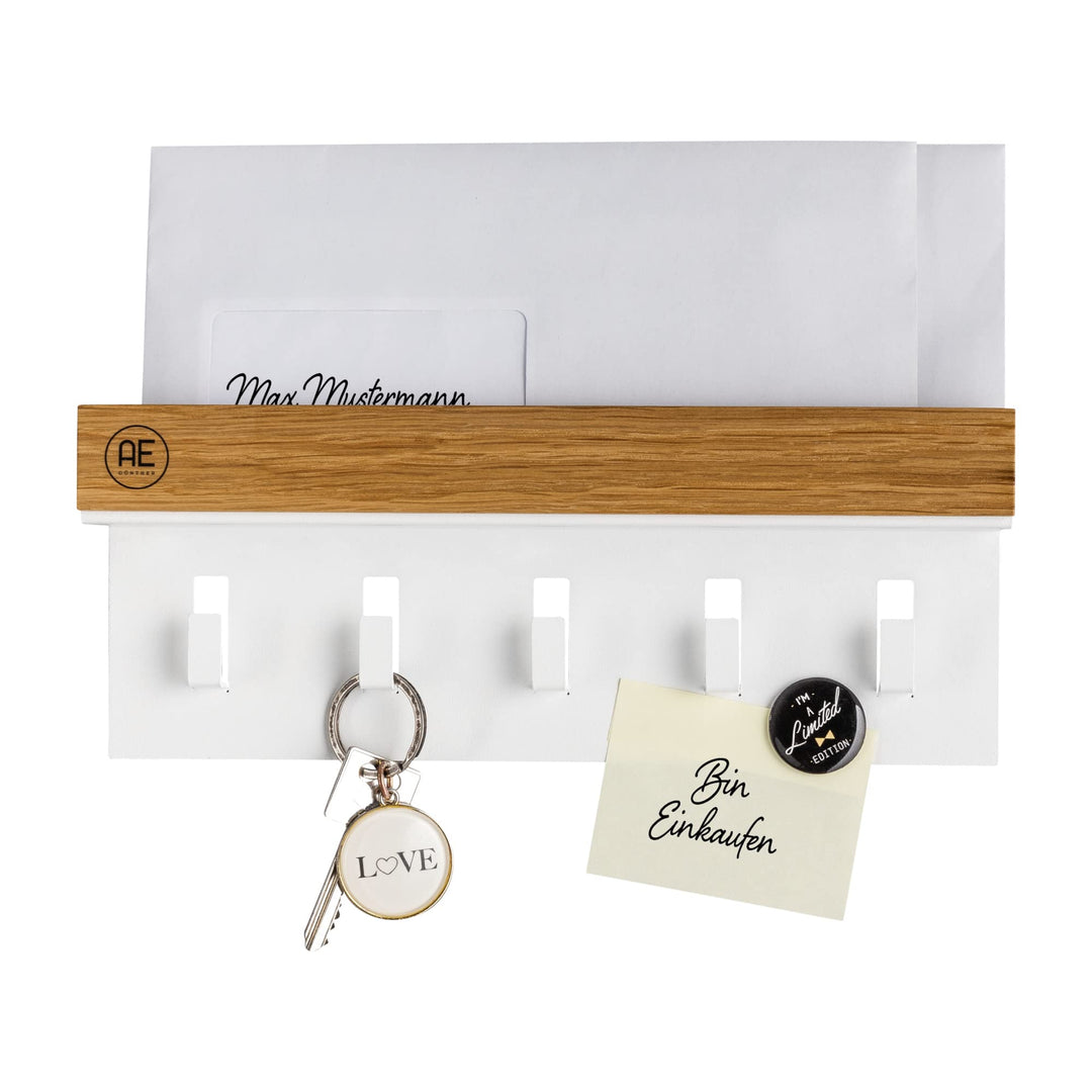 AE Günther® Schlüsselbrett Holz - Schlüsselhalter Weiss Stahl - Schlüsselboard Eiche - Schlüssel org