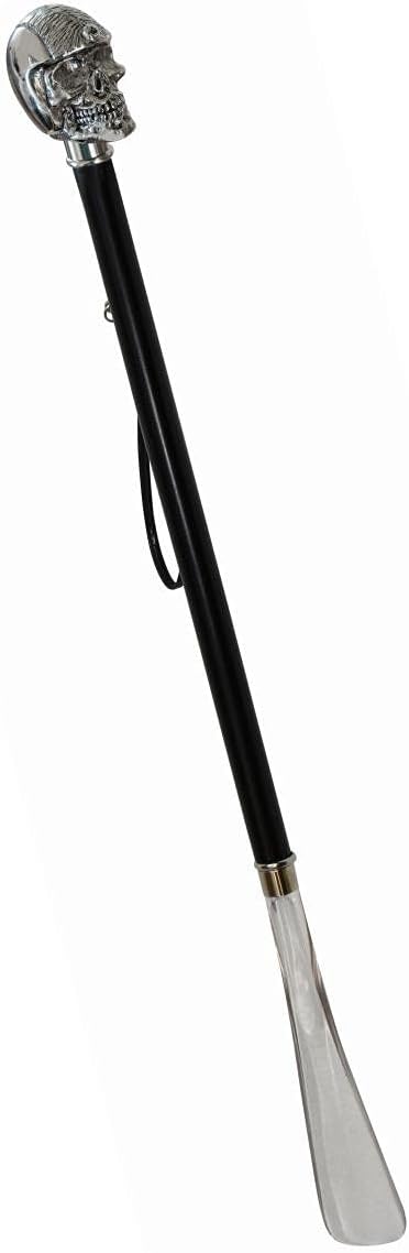 DELFA Design Schuhanzieher Schuhlöffel 70 cm mit silbernem Hellrider als Griff - schwarzer Holzschaf
