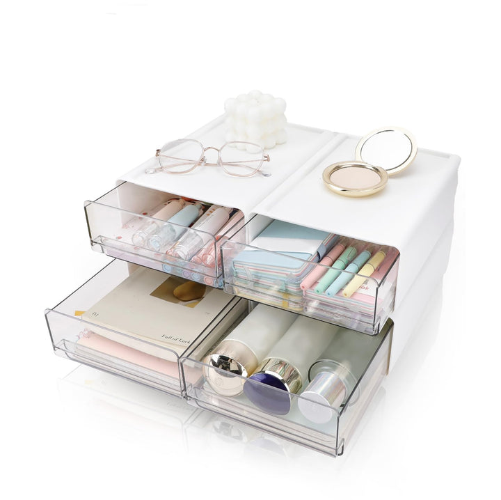 4Tier Stapelbarer Schreibtisch-Organisator mit Schubladen, Plastic Storage Drawer Units Compact Desk