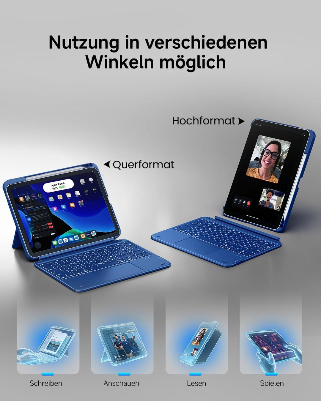 CACOE iPad 11 Hülle mit Tastatur (A16) 2025 & iPad 10. Generation 10,9 Zoll, Magnetisch Abnehmbare K