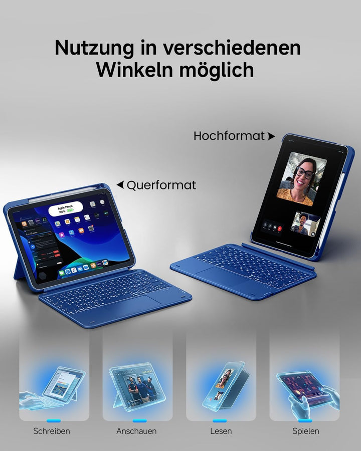 CACOE iPad 11 Hülle mit Tastatur (A16) 2025 & iPad 10. Generation 10,9 Zoll, Magnetisch Abnehmbare K