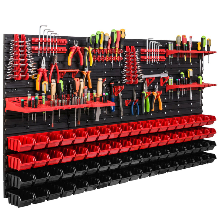 Lagersystem Werkstattregal | 156 x 78 cm | 76 stck. Box | Wandregal mit Werkzeughalterungen und Stap