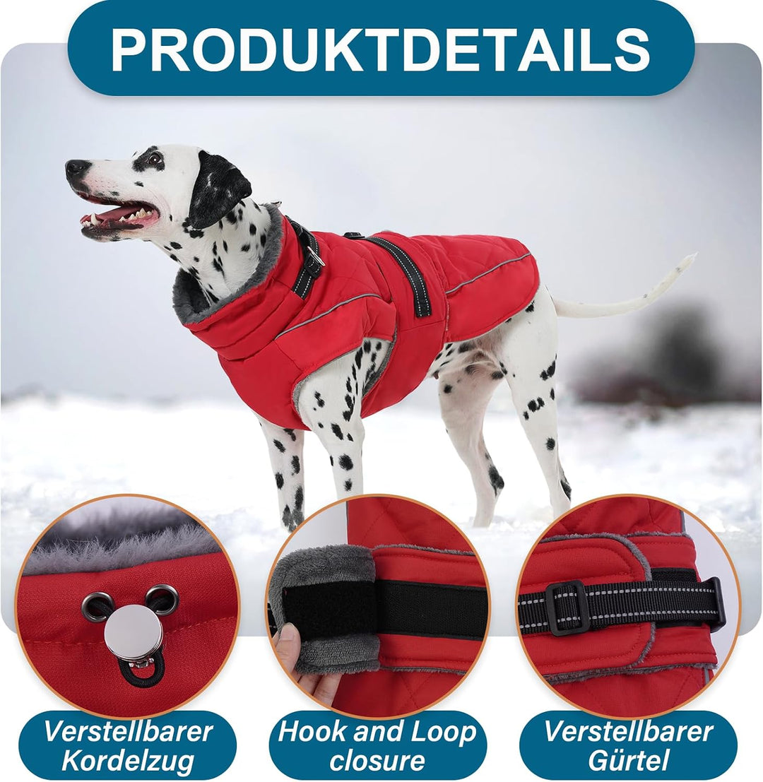 Katzinst Wintermantel Hund M, Wintermantel Hunde mit Hohem Kragen, Warmer Hundejacke mit D-Ring für