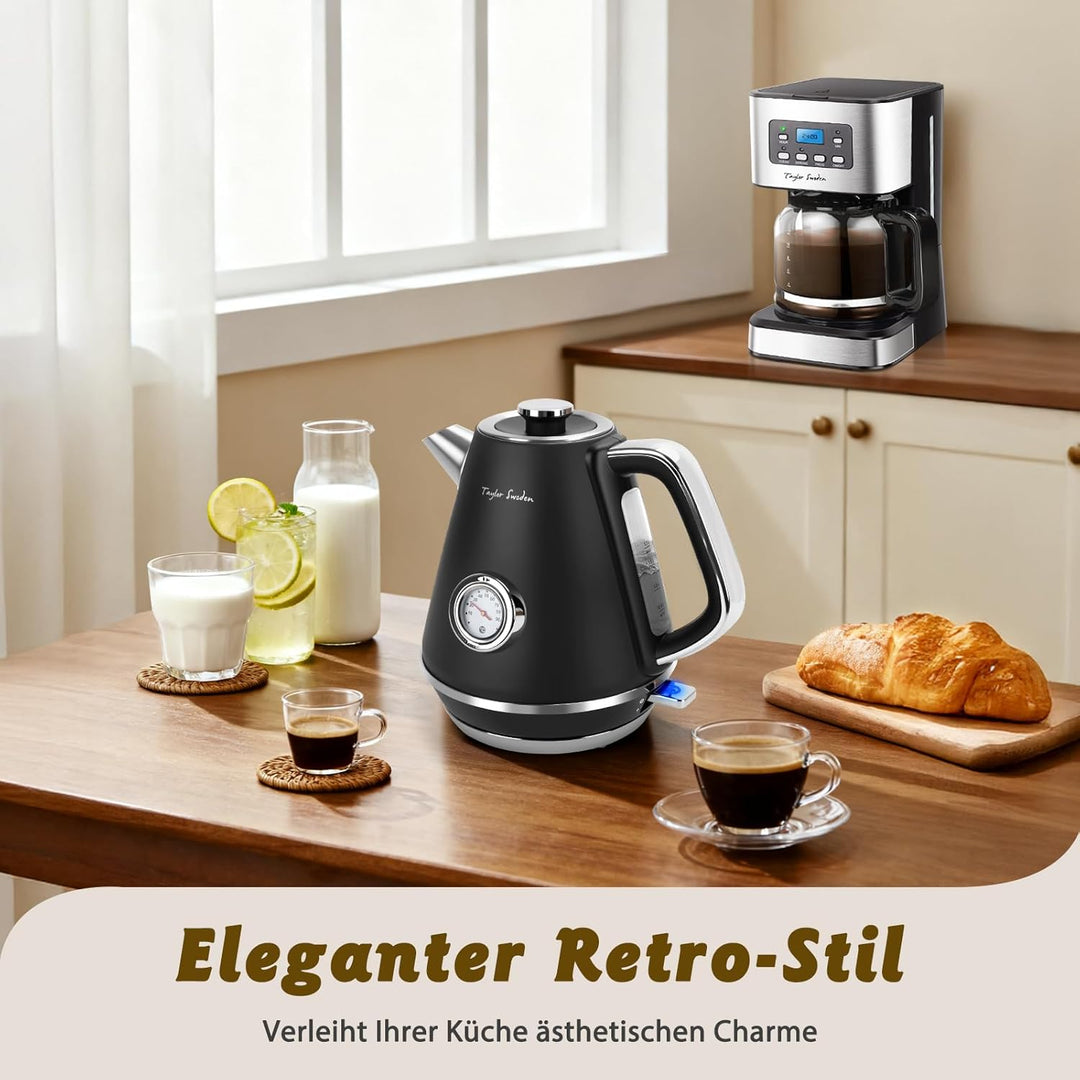 Taylor Swoden Aladin - Wasserkocher Edelstahl 1,7l, Retro elektrischer Wasserkocher mit Kalkfilter 2