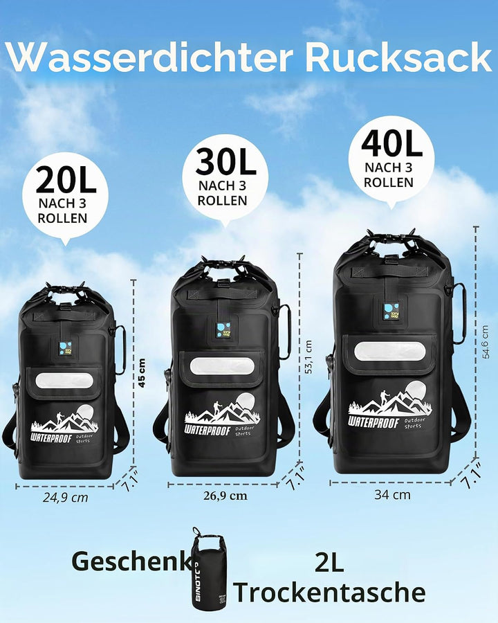 IDRYBAG Dry Bag Floating wasserdichter Rucksack 20L/30L/40L, Dry Bags wasserdichte Rucksackform, Dry