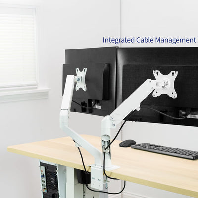 VIVO Articulating Dual 17 bis 27 Zoll pneumatischer Federarm Klemmhalterung für 2 Monitor-Bildschirm