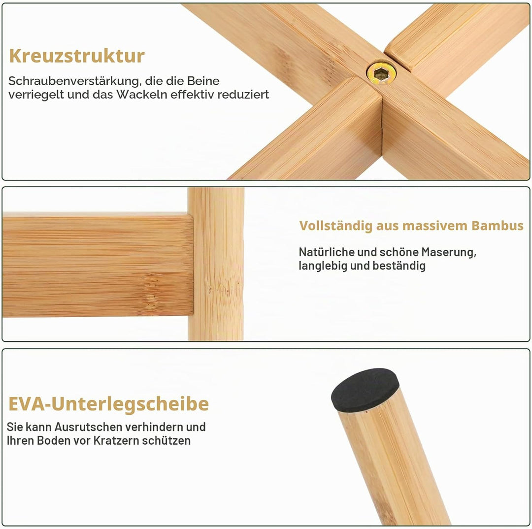 RETON 1 Stück Pflanzenständer aus Holz, Bambus Blumenständer Holz, Blumentopf Ständer mit 8 Anti Rut
