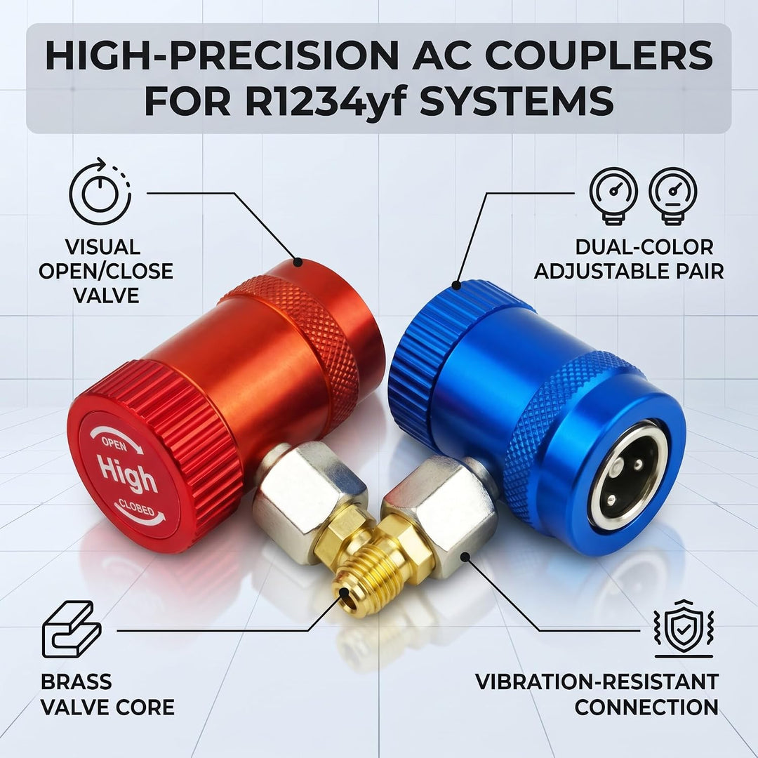 R1234yf Kältemitteladapter, HD/ND 1/4" SAE | Messing Hochdruck Niederdruck Kupplungen, KFZ Klimaanla