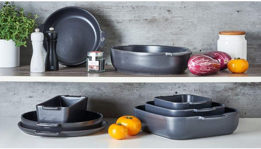 Peugeot Appolia Rechteckige Auflaufform mit Griffen, Keramik, Schiefer / Grau, 8,3x40,5x27,2 cm, Fas