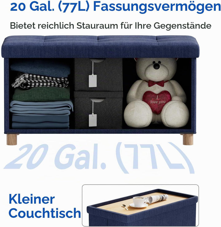 BRIAN &amp; DANY Sitzbank mit Stauraum, Faltbar Sitztruhe Sitzhocker mit Deckel, Sitzcube Fussablage, M