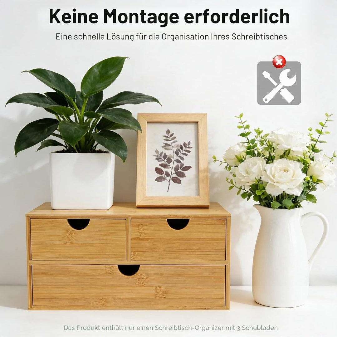 Bambus Schreibtisch Organizer mit 3 Schubladen, Bambus Schubladenbox Desktop Organizer für Büro, Hau