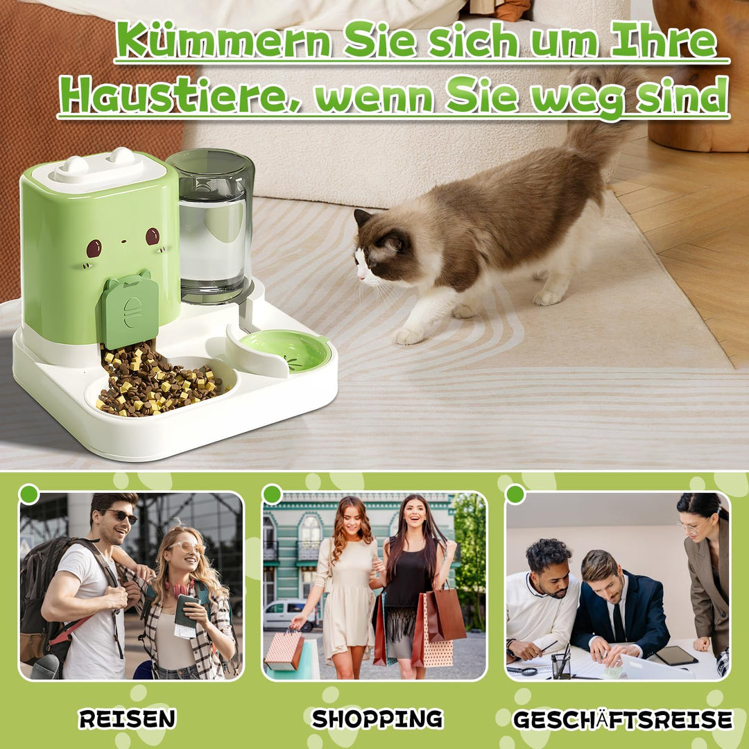 Automatischer Futterspender für Katzen/Hunde, Futterautomat Katze, 2-In-1 Automatischer Katzenfutter