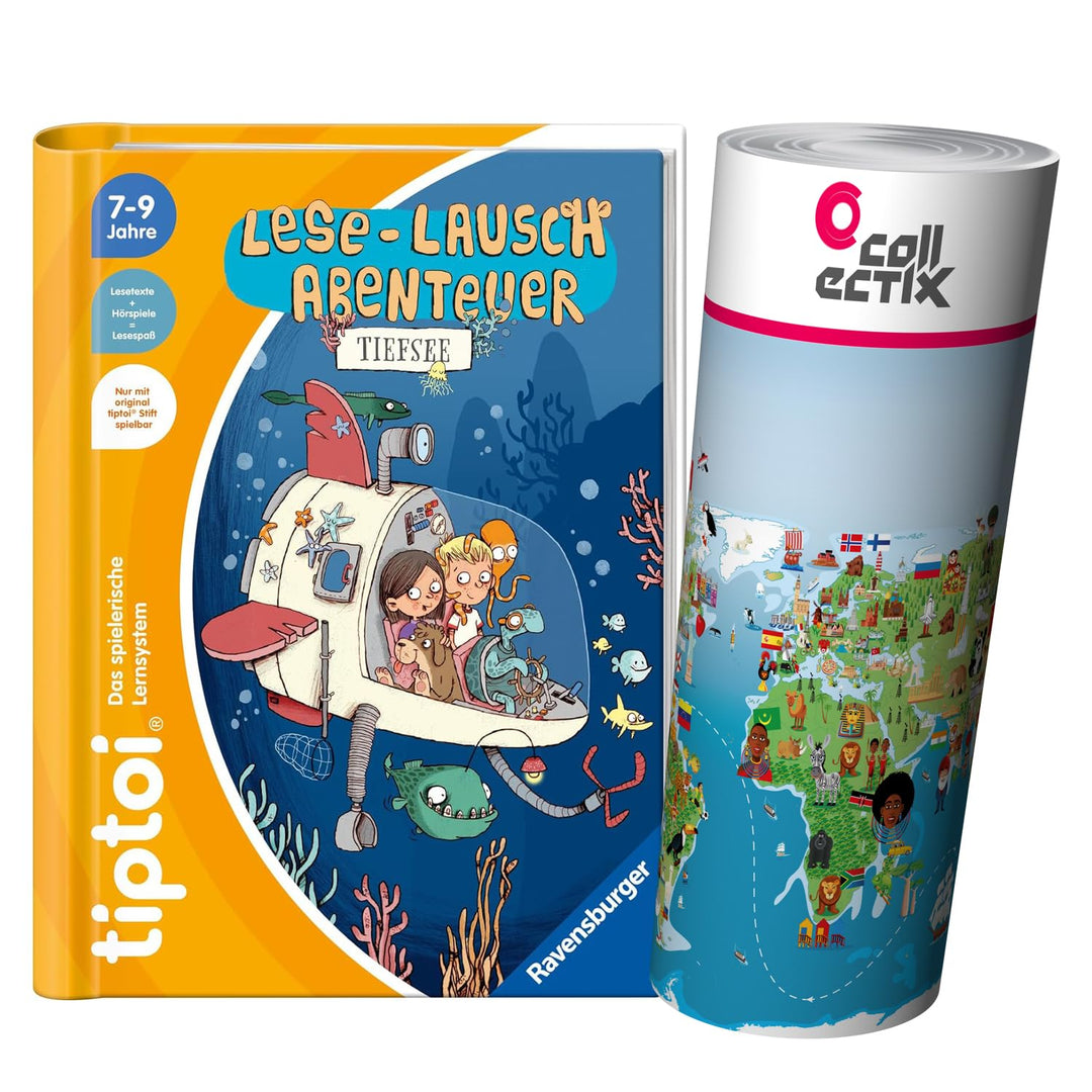 tiptoi Ravensburger Buch für Lese Anfänger - Lese Lausch Abenteuer - Tiefsee + Kinder Wimmel Weltkar