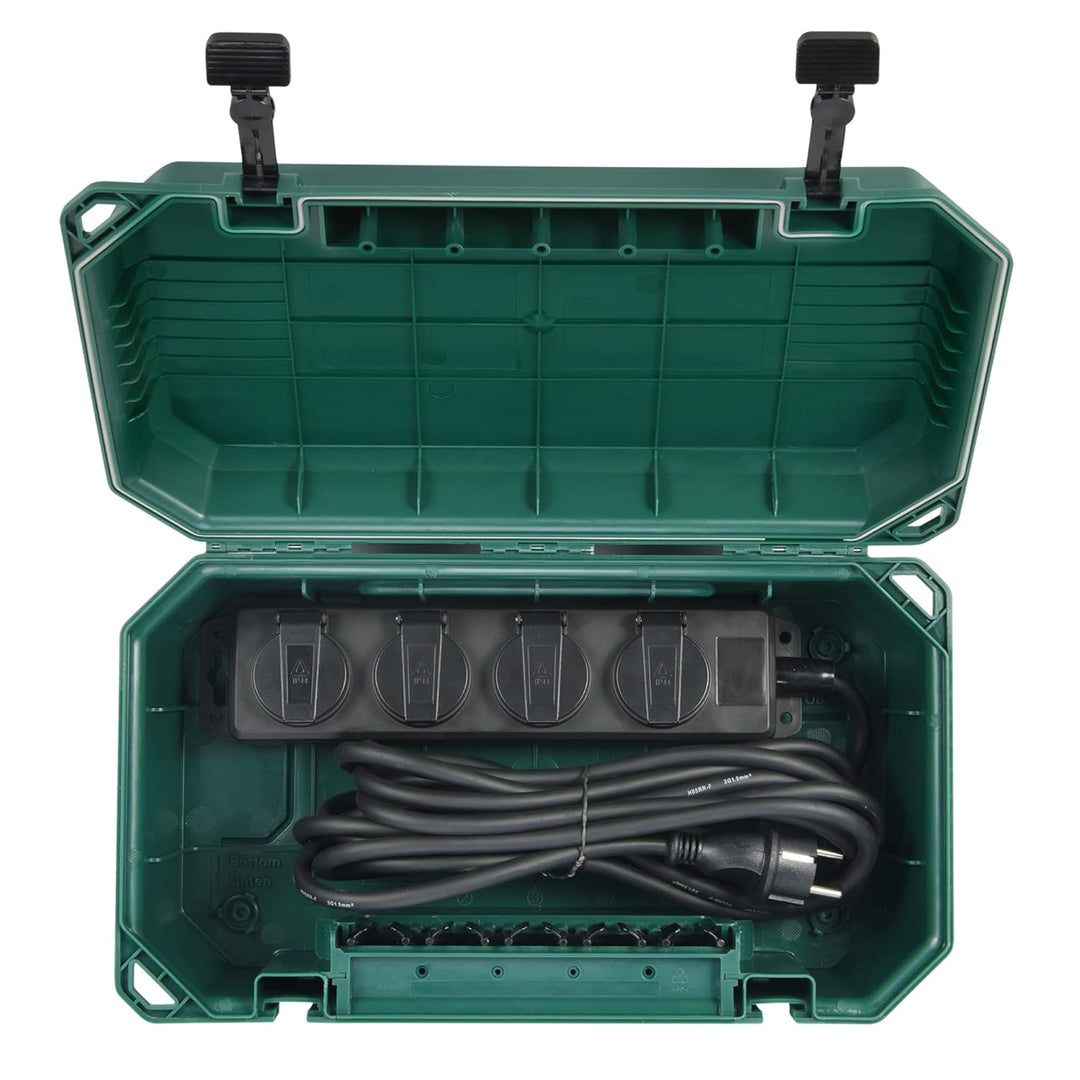 Electraline 300182 Wetterfeste Schutzbox für den Aussenbereich, IP54, mit Steckdosenleiste, 4-fach,