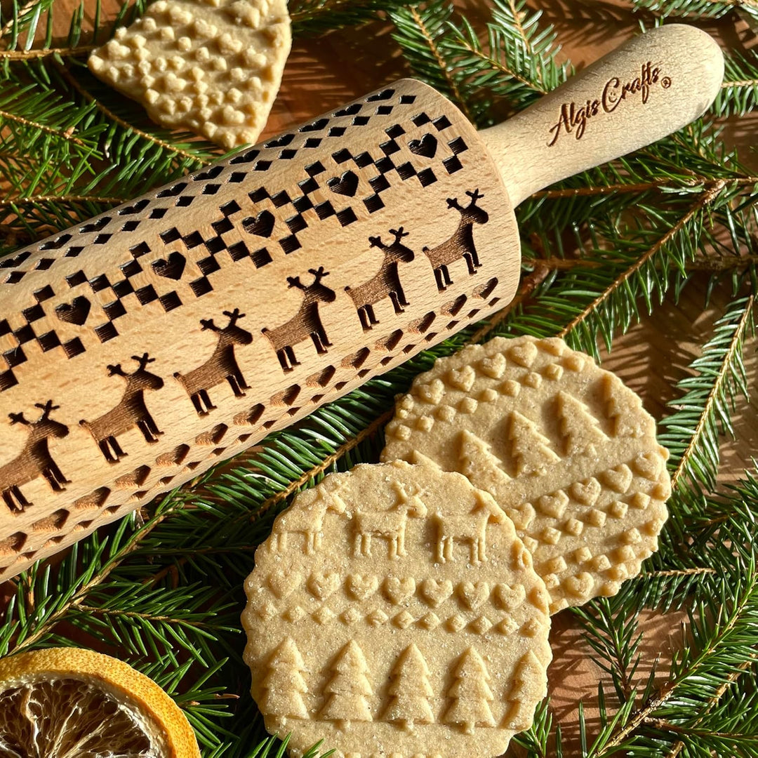 SKANDINAVISCHES WEIHNACHTSMUSTER Nudelholz mit Muster Weihnachten Backen - Teigroller Holz für DIY W