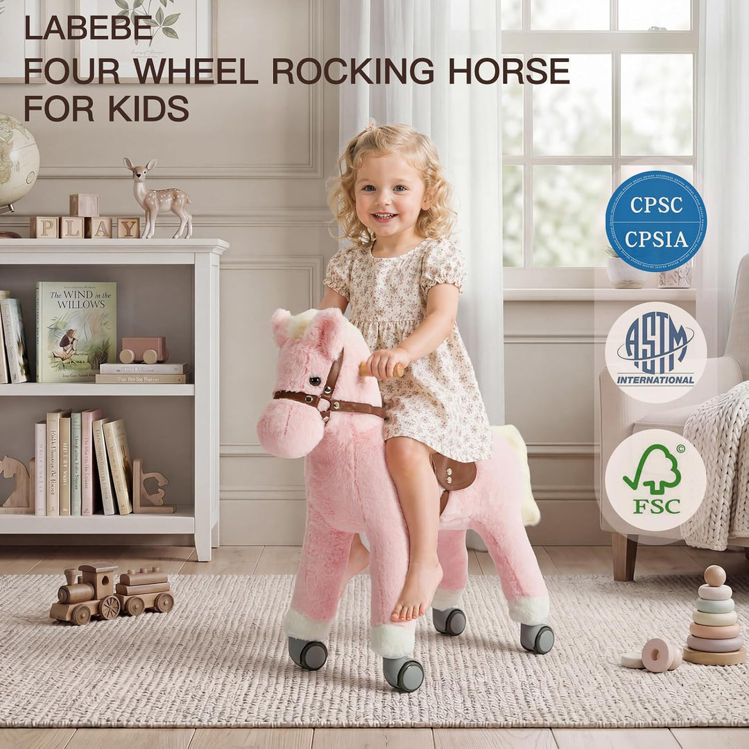 Labebe Pferd zum Reiten, Spielpferd mit Rollen aus Plüsch | für Kinder von 3–12 Jahren, 2-in-1 Schau