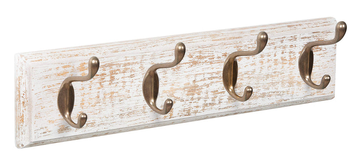 Lashuma Vintage Doppelhaken Garderobe 45x10 cm, 4er Bademantelhaken Altmessing, Belastbare Wand Hake