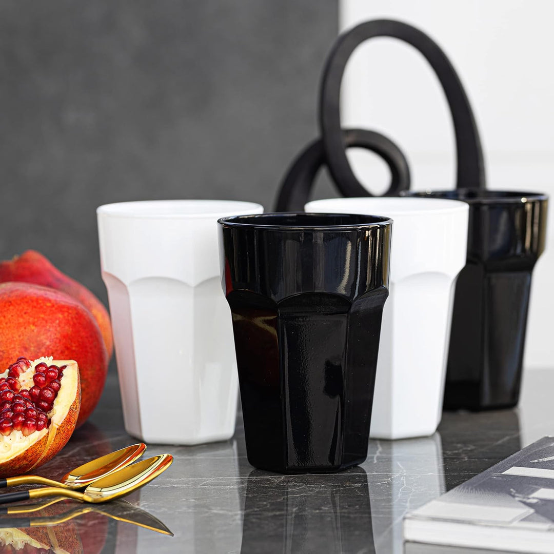 TREND FOR HOME Trinkgläser Bunt 425 ml Eiskaffee Gläser set 6 Teilig Gläser Schwarz Gläser Weiss Coc