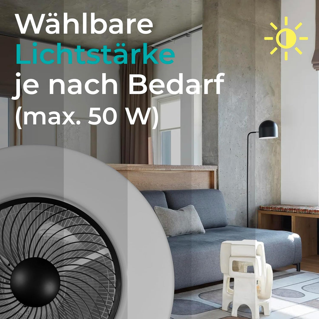 Noaton Deckenventilator mit Beleuchtung 12058B Triton, Schwarz, LED Dimmbar, 3 Farbtemperaturen, Fer