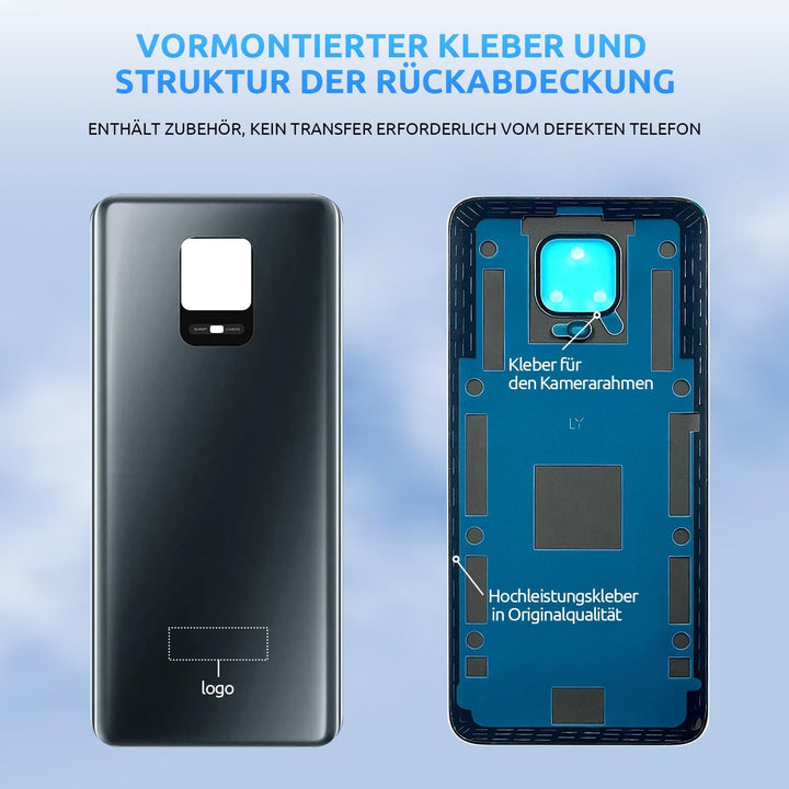 Eonpam Akkudeckel für Xiaomi Redmi Note 9S Rückseite Glas Original Backcover Back Glas Ersatz mit Re