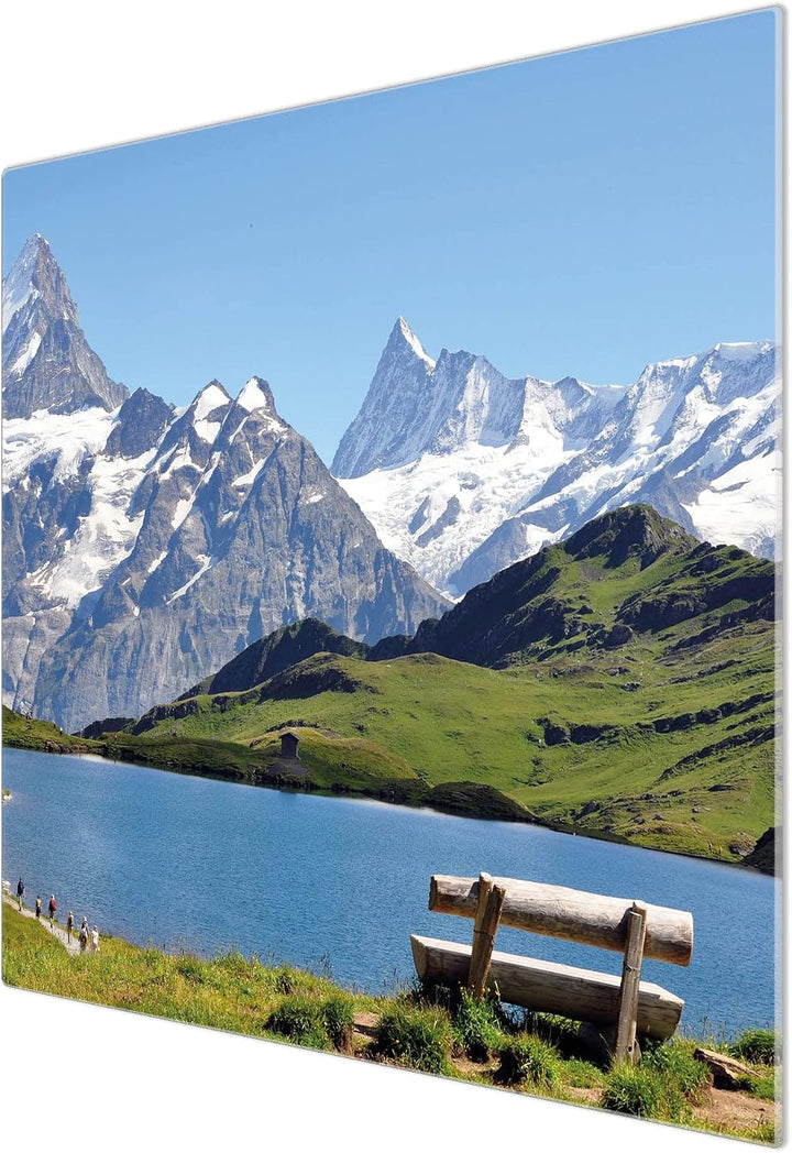 banjado® Herdabdeckplatte Glas 1-teilig 60x52 cm/Schneidebrett Herdabdeckung mit Motiv Alpen/Herdabd