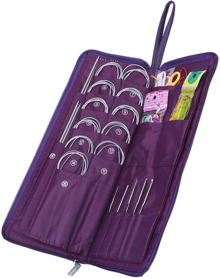 Rundstricknadeln Set, Edelstahl Stricknadeln langen und kurz Häkelnadel Set mit Strickzubehör Austau