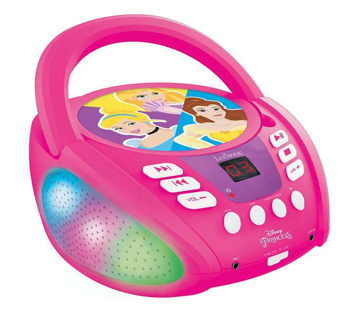 Lexibook - Disney Prinzessin - Bluetooth CD-Player für Kinder - Tragbar, Lichteffekte, Mikrofonansch